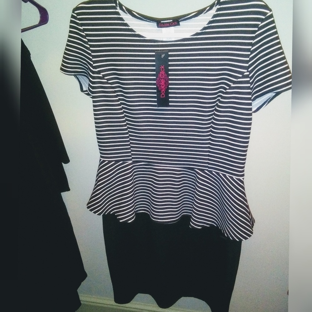 NWT Double Click Black & White Peplum Waist Dress